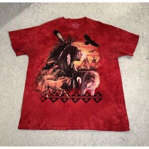 The Mountain 2008 Native American Wolf Eagle T-Shirt Tie Dye Red - Size XXL